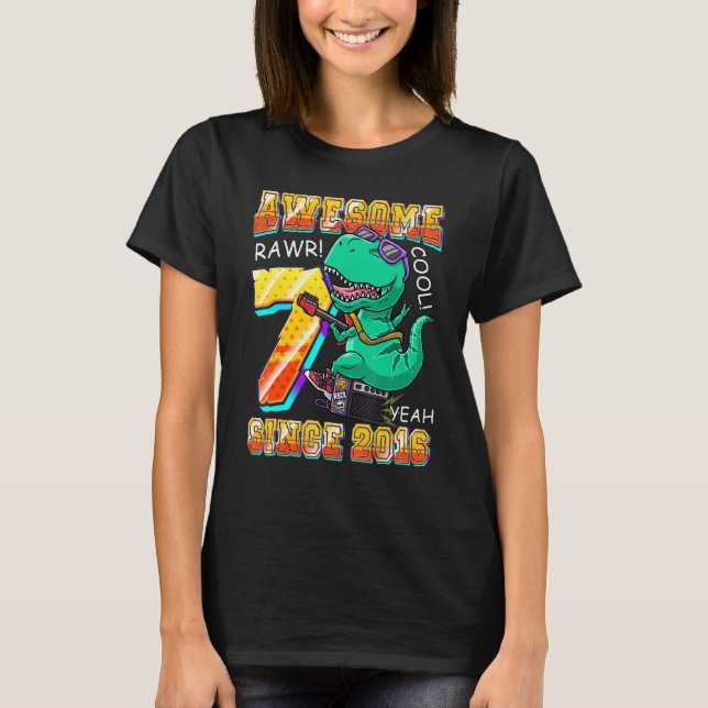T-shirt Dinosaur Jouer Guitare Awesome Depuis 2016 Rex 7th (Devant)