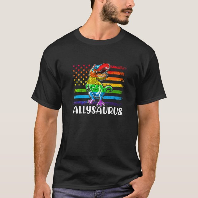 T-shirt Dinosaur Rex Lgbt Gay pride Drapeau Allysaurus All (Devant)