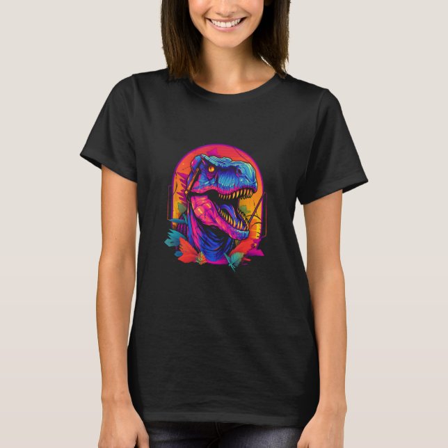T-shirt Dinosaur Rex Synthwave Vaporwave Retro 80s Chillwa (Devant)
