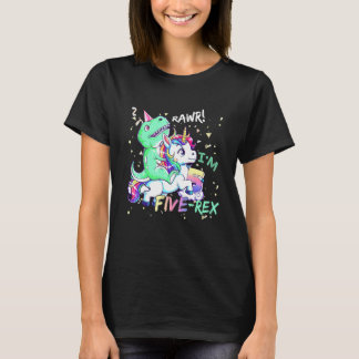T-shirt Dinosaur Riding Unicorn Funny T Rex 5 Years Old Ki