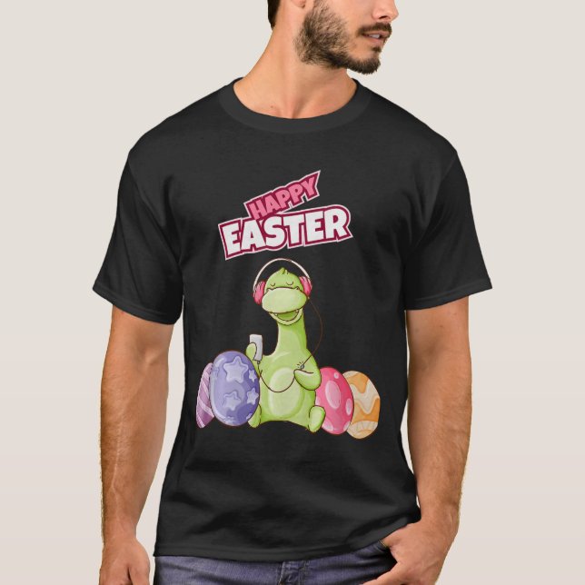 T-shirt Dinosaur Say Happy Easter Premium Tri-blend  (Devant)