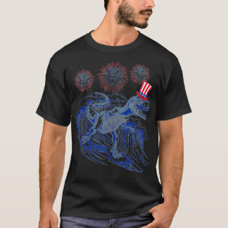 T-shirt Dinosaur T Re Surfing 4th of July Fireworks 