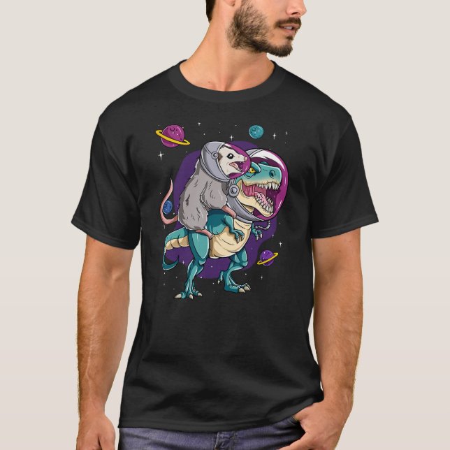 T-shirt Dinosaur T Rex Space Planets Sparkles Possum (Devant)