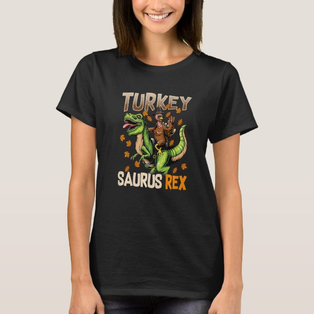 T-shirt Dinosaur Thanksgiving Boys Turkey Saurus Dinosaur  (Devant)