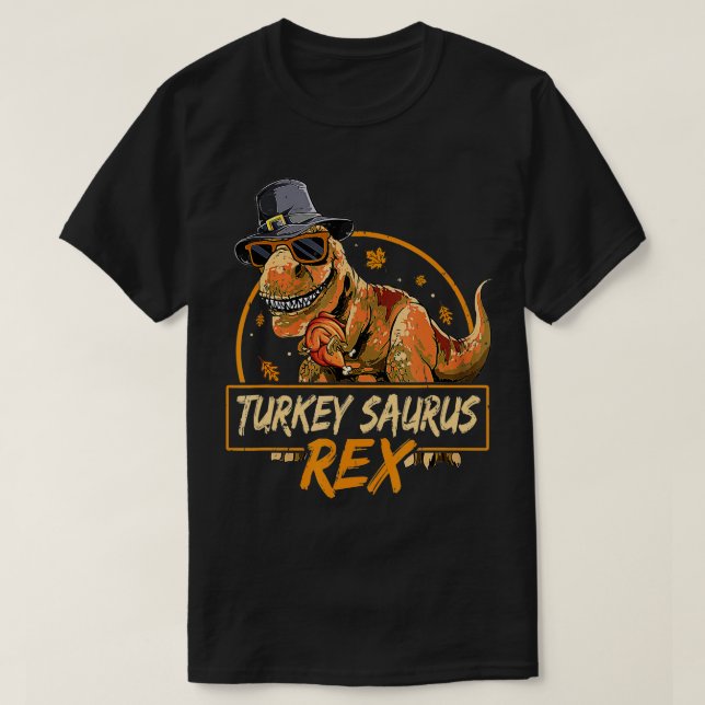 T-shirt Dinosaur Thanksgiving Boys Turkey Saurus T rex Pil (Design devant)