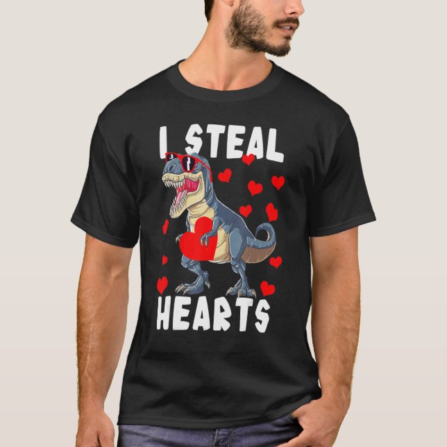 T-shirt Dinosaur Valentines Day I Steal Hearts Rex Love (Devant)