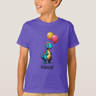 T-shirt dinosaure bleu avec ballons