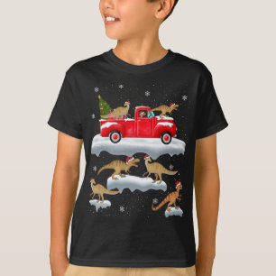 T-shirt Dinosaure Conduite Arbre de Noël Camion Rouge Dino