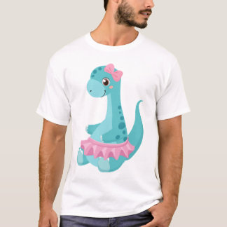 T-shirt Dinosaure de bébé assis avec tutu de ballet rose