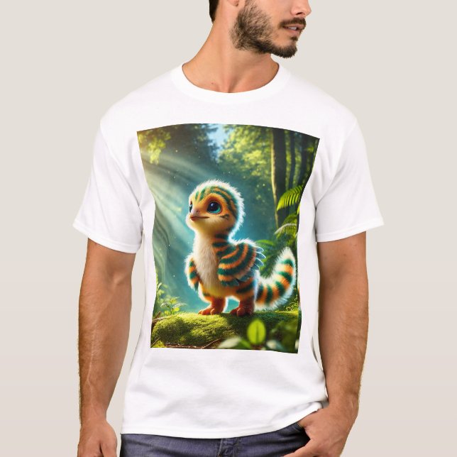 T-shirt Dinosaure de bébé en mousse dans une forêt magique (Devant)