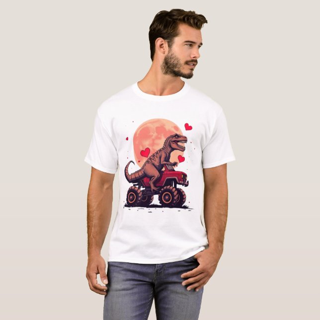 T-shirt Dinosaure de coeur dans un camion monstre : La Sai (Devant entier)