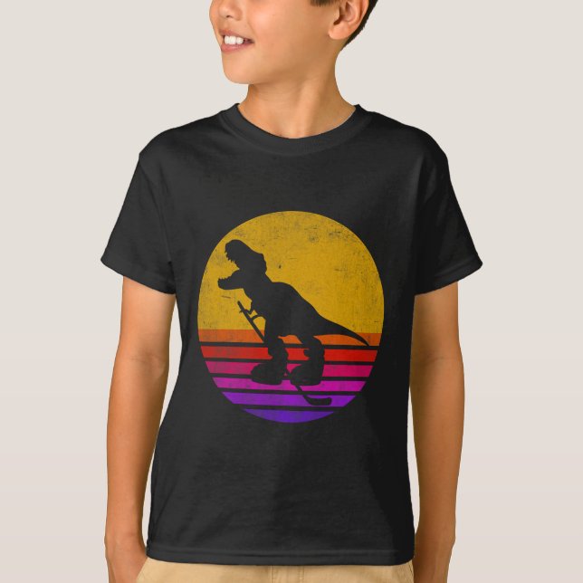 T-shirt Dinosaure de hockey sur glace rétro vintage Dinosa (Devant)