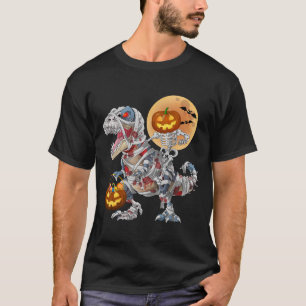 T-shirt Dinosaure de momie zombie chevauchant un squelette