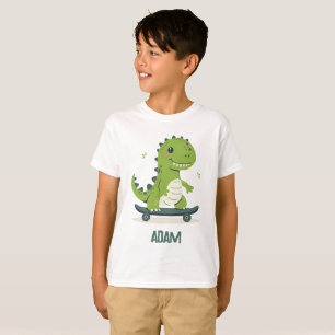 T-shirt Dinosaure De Skateboard Amusant Avec Nom Enfants