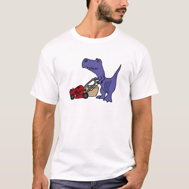 T-shirt Dinosaure de T-rex d'ANNONCE poussant la tondeuse (Devant)