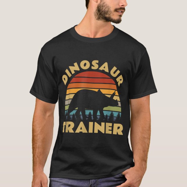 T-shirt Dinosaure Entraîneur Halloween Costume Rétro Sunse (Devant)