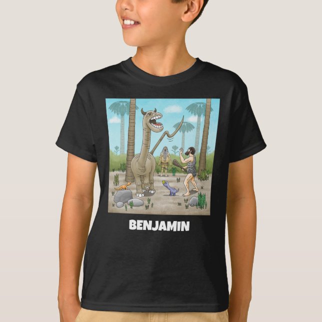 T-shirt Dinosaure et partie de l'âge de pierre (Devant)