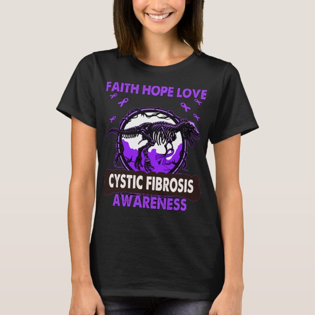 T-shirt Dinosaure Faith Hope Love CYSTIC FIBROSIS Sensibil (Devant)