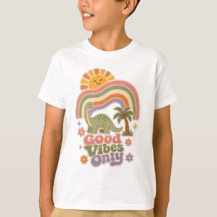 T-shirt Dinosaure Good Vibes Only Dino Arc-en-ciel Rétro