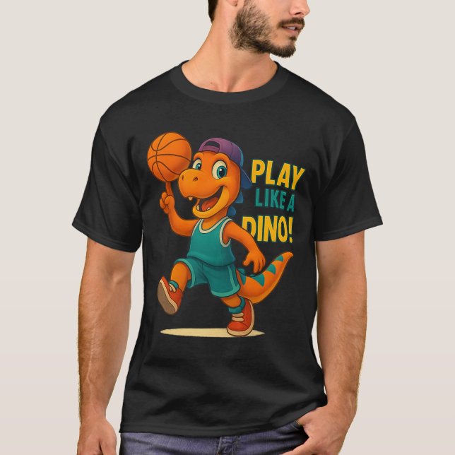 T-shirt Dinosaure Joueur de basket-ball cool Dino Sport am (Devant)