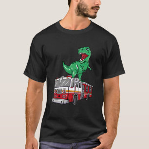 T-shirt Dinosaure Pompier Sur Le Camion Dino