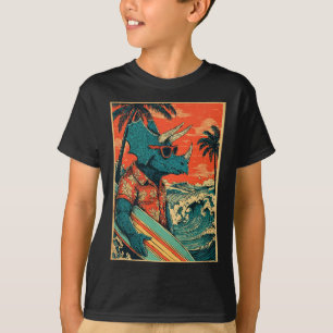 T-shirt Dinosaure Rétro Surf Hawaii Été Triceratops S