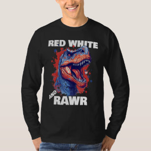 T-shirt Dinosaure Rouge Blanc Rawr Drapeau Américain 4 Jui