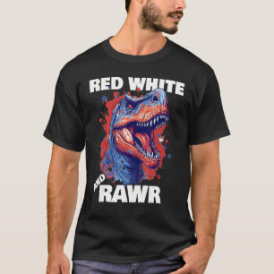 T-shirt Dinosaure Rouge Blanc Rawr Drapeau Américain 4 Jui