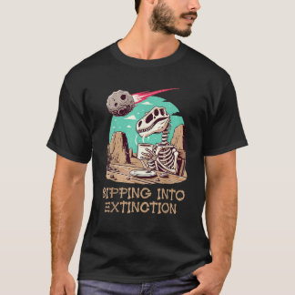 T-shirt Dinosaure Squelette Aimer Café Siroter Dans Extinc