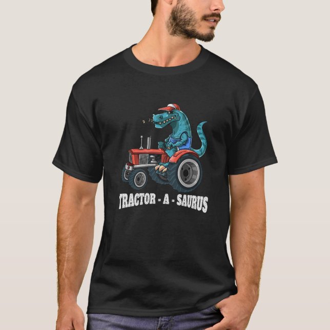 T-shirt Dinosaure Sur Tracteur Tractor-A-Saurus Farmer Kid (Devant)