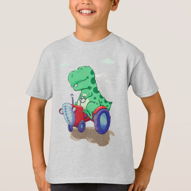 T-shirt Dinosaure sur un tracteur (Devant)