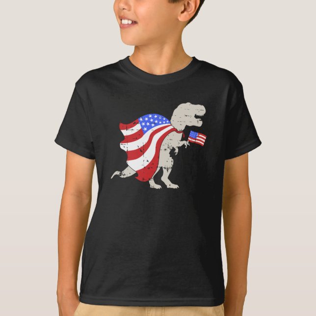 T-shirt Dinosaure T-Rex avec drapeau américain Jour de l'I (Devant)
