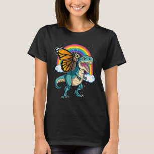 T-shirt Dinosaure T Rex Insectes papillon arc-en-ciel