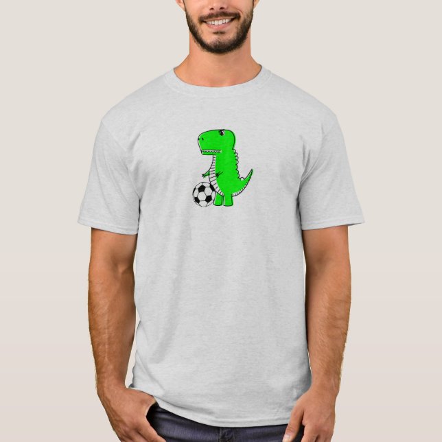 T-shirt Dinosaure Vert Aime Le Football (Devant)