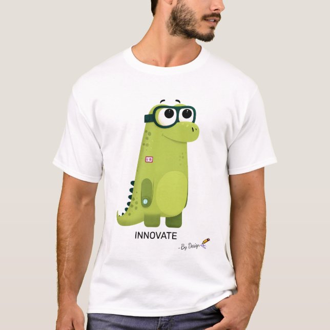 T-shirt Dinosaure vert avec lunettes | INNOVATION - Par co (Devant)