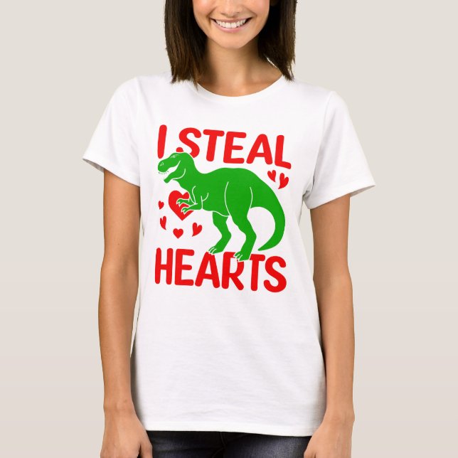 T-shirt Dinosaure Vert Valentine I Voler Coeurs (Devant)