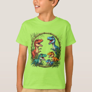 T-shirt Dinosaures de dessin animé colorés dans un cadre e