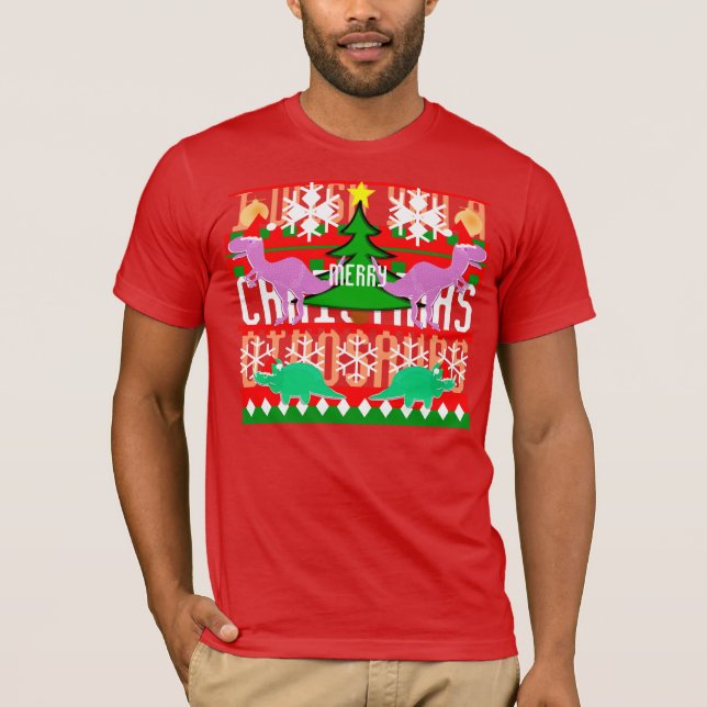 T-shirt Dinosaures de Motif de Noël moche (Devant)