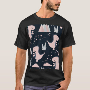 T-shirt dinosaures roses, arrière - plan sombre, mignonett
