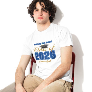 T-shirt Diplômé de la promotion 2026 en bleu royal et or p