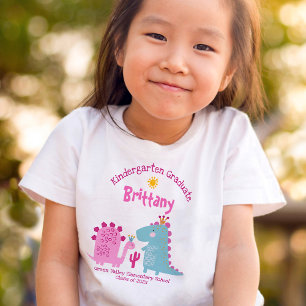 T-shirt Diplôme de maternelle fille dinosaure nom personna