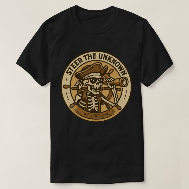 T-shirt Dirigez le squelette de pirate inconnu (Design devant)