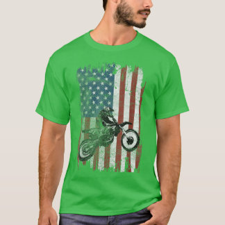 T-shirt Dirt Bike American Flag Motocross Biker 4 Juil