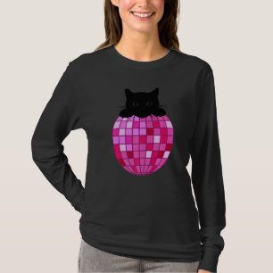 T-shirt Disco Ball Hot rose noir Chat Disco Chat
