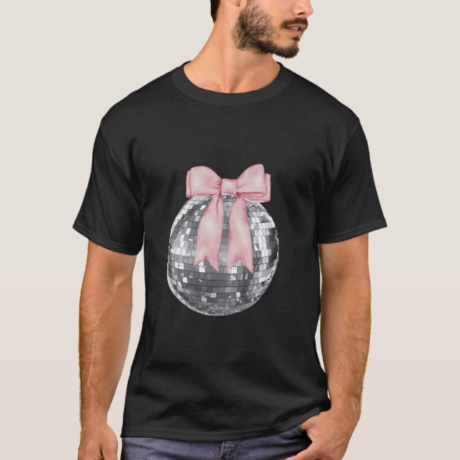 T-shirt Disco Ball Pink Bow Aquarelle Coquette Girls Aest (Devant)