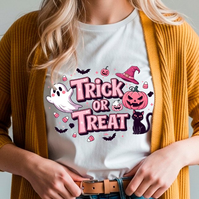 T-shirt Diseño rosa de Halloween "Trick or Trea" Fantasma (Créateur téléchargé)