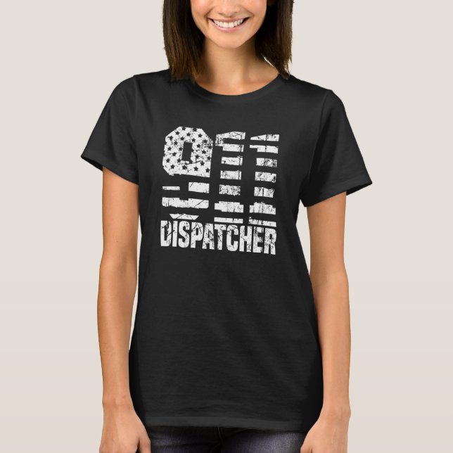 T-shirt Dispatcher Us Flag - Thin Gold Line Police 911 Dis (Devant)