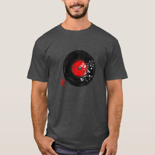 T-shirt Disque vinyle Retro Grunge avec fleurs de Sakura