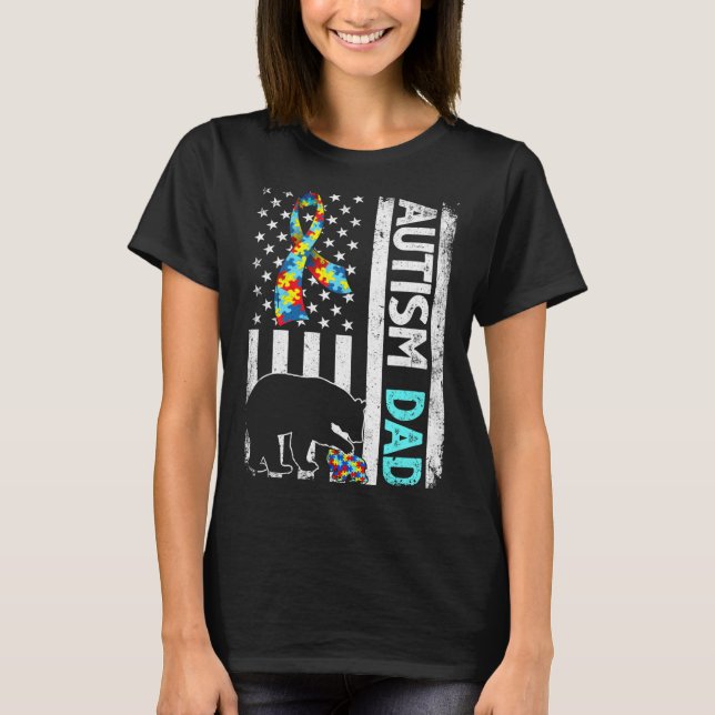 T-shirt Distorsion Américaine Drapeau Autisme Papa Ours Au (Devant)