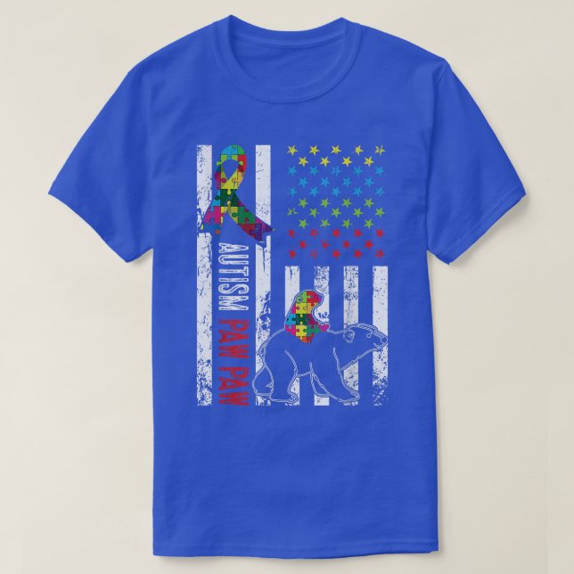 T-shirt Distorsion Américaine Drapeau Autisme Paw Paw Bear (Design devant)